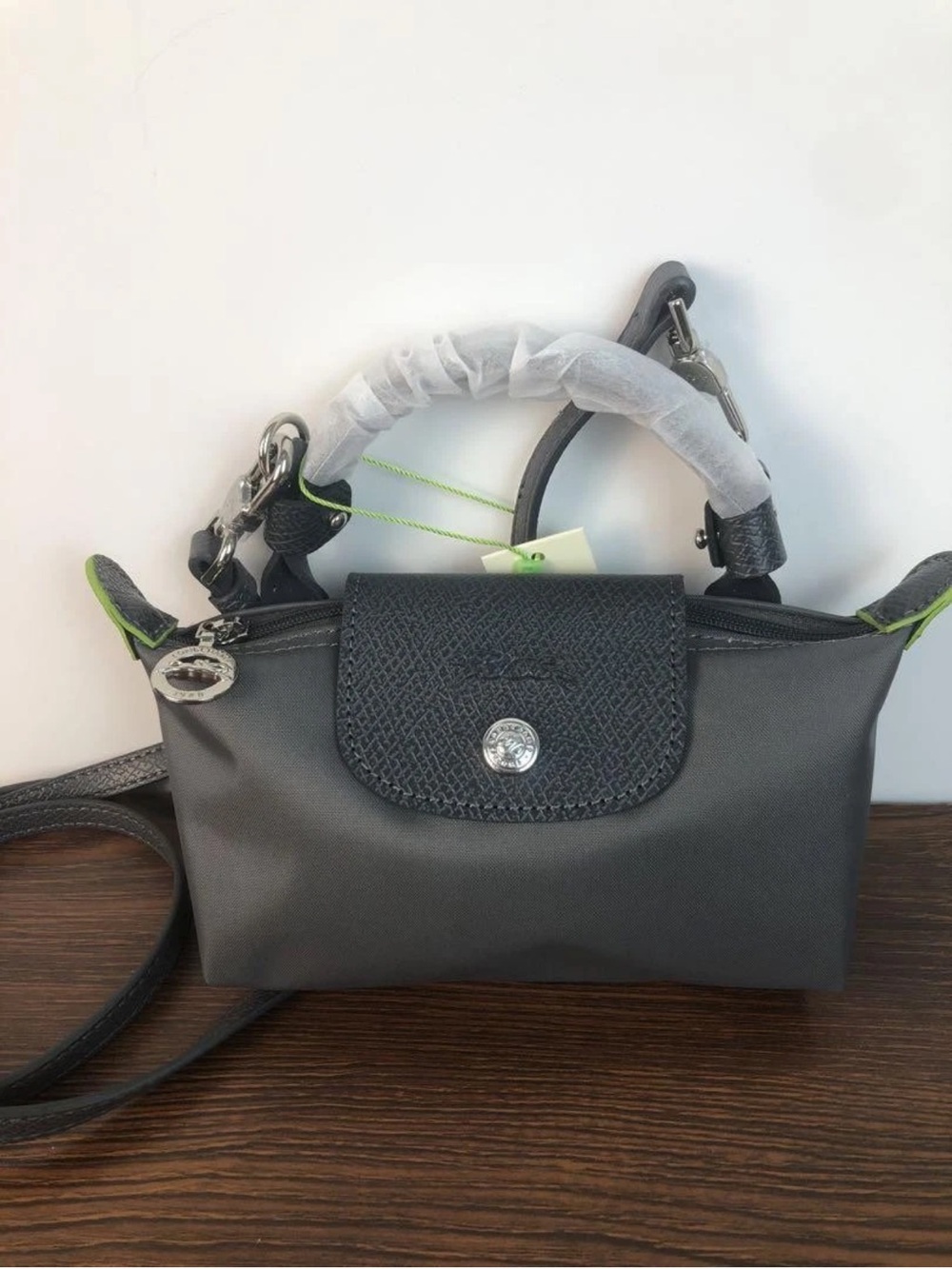 NWOT Longchamp Le Pliage  Mini Top-Handle Crossbody Black/Silver Hardware - Picture 14 of 15